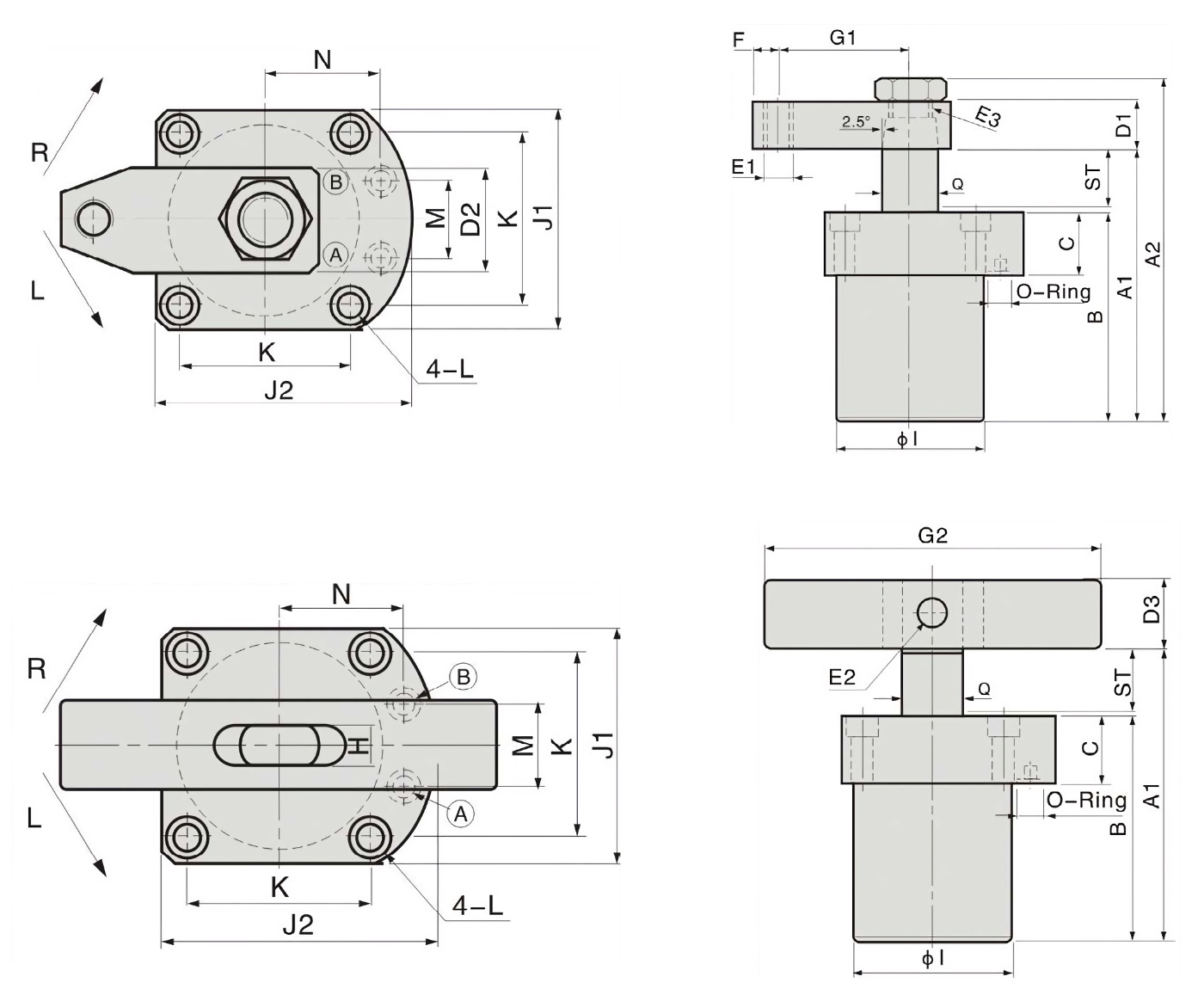 HSC Technical Drawing Hydraulic Swing Clamp Manifold TopFlanged type